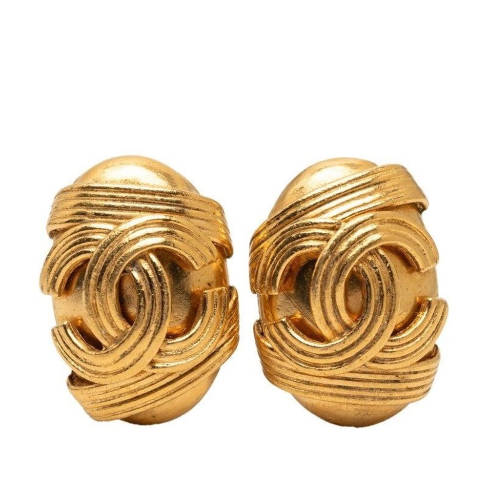 Chanel CC Logo Vintage Earrings 94A Gold Plated GP
